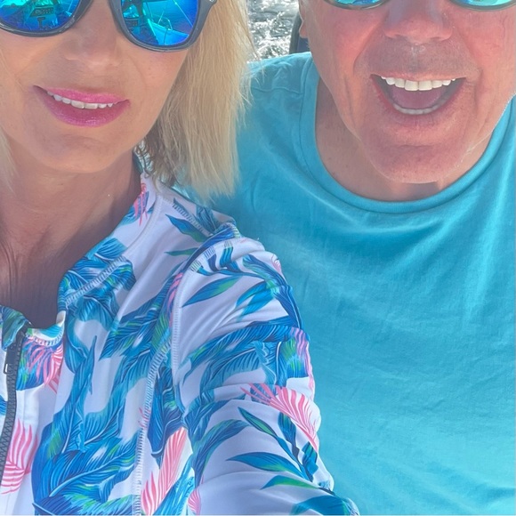 Rash Guard Swim Top UPF Long Sleeve Full Zip Blue pink - Picture 2 of 3